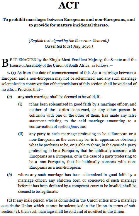 emne følsomhed udbrud Prohibition of Mixed Marriages Act 1949 - Responsibility of the  International Community to Fight for South African Rights Against the  Apartheid Regime